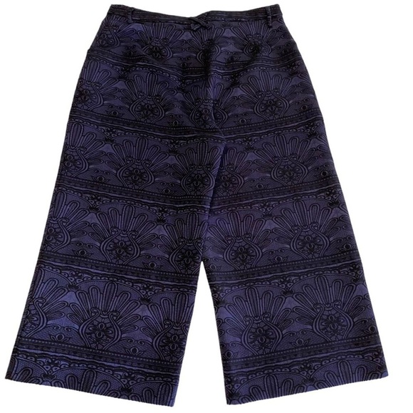 BCBGeneration Brocade Jacquard Culottes Blue Wide Leg Cropped Pants - Picture 3 of 3